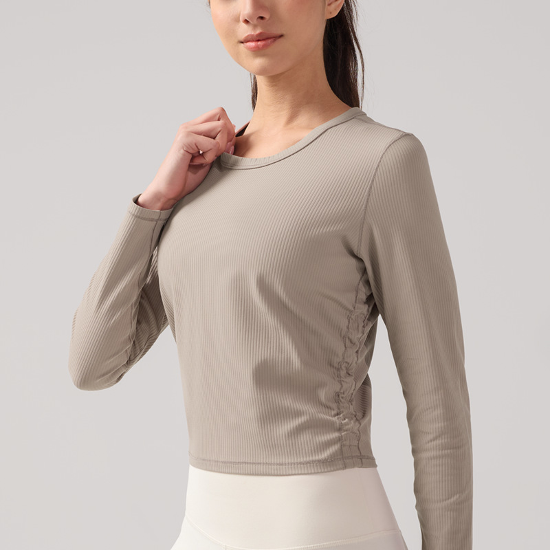 Top de yoga de mujer costilla serie de fitness mangas cortas transpirables camiseta deportiva de secado rápido Lulu chaleco de cuello redondo elástico