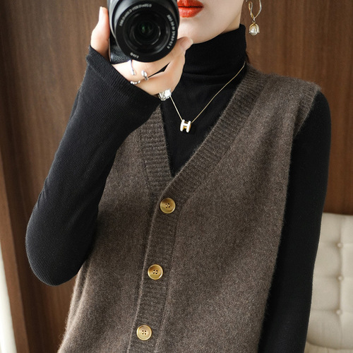 New autumn and winter outer vest cardigan women's loose V-neck knitted vest Korean style short versatile waistcoat top
