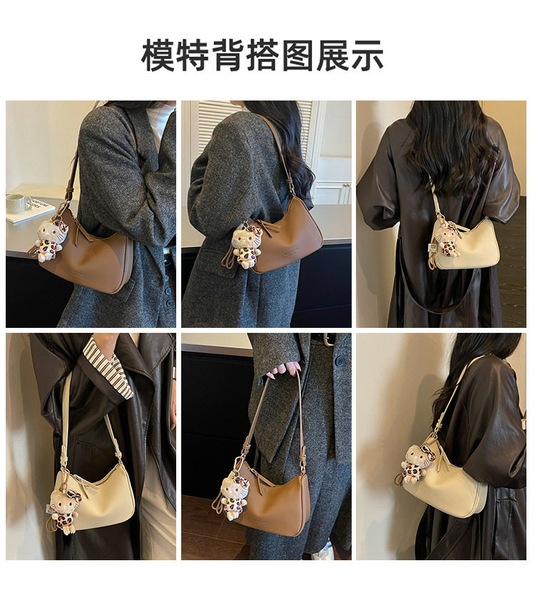 Túi đeo chéo nữ kiểu túi sủi cảo mini, đeo vai và kẹp nách, phong cách thanh lịch đi làm — Gạo trắng không có mặt dây chuyền, Màu cà phê Không có mặt dây chuyền, Màu nâu không có mặt dây chuyền, Đen không có mặt dây chuyền chi tiết 11