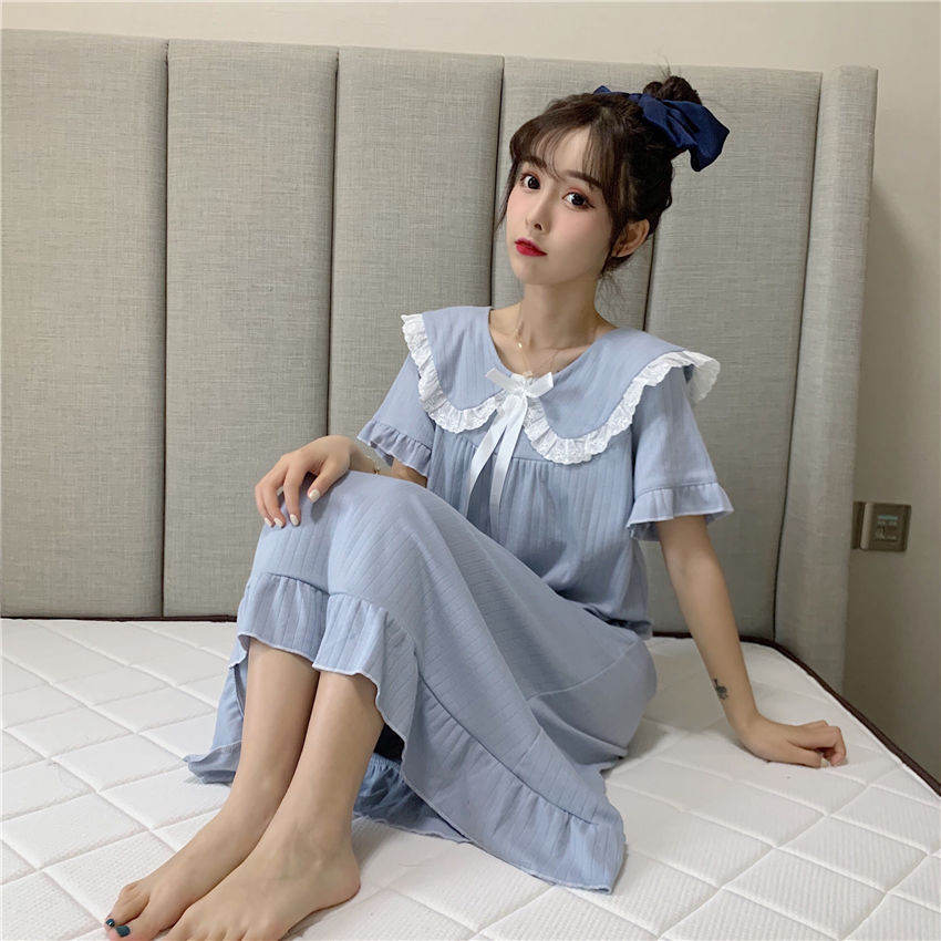Pijama de verano de mangas cortas cuello de muñeca dulce hadas corte coreana estudiante pijama princesa ropa de estilo doméstico