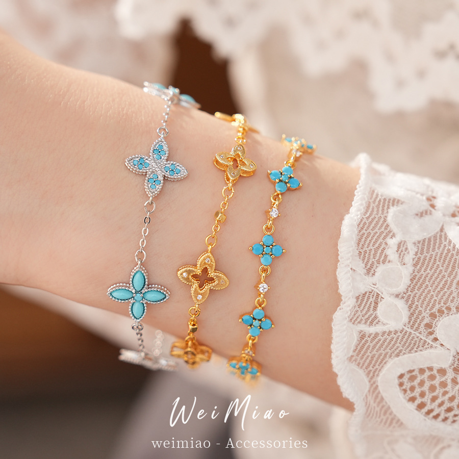 Medieval vintage pulsera de flores de piedra de silicio ligera pulsera de nicho de lujo temperamento retro alta sensación de joyas al por mayor image 3