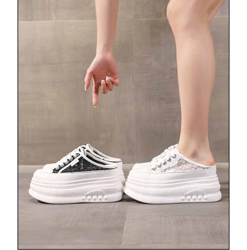 Giày sneaker nữ đế dày tăng chiều cao mũi tròn phong cách bánh mì trắng mùa hè 2026 — màu đen, màu trắng chi tiết 17