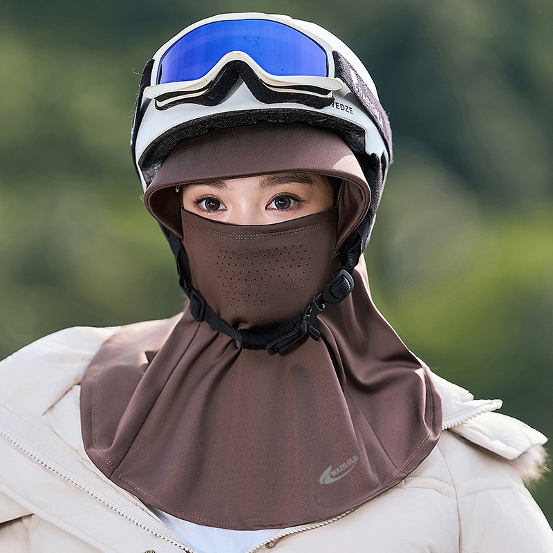 Manufacturer's best-selling hooded, one-piece, fleece-lined, elastic, and windproof headwear for skiing, cycling, and outdoor activities; available in stock for immediate shipment