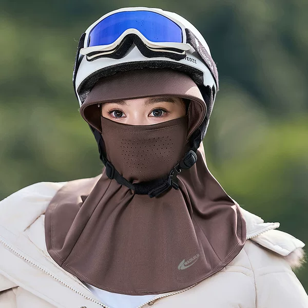 Manufacturer's best-selling hooded, one-piece, fleece-lined, elastic, and windproof headwear for skiing, cycling, and outdoor activities; available in stock for immediate shipment