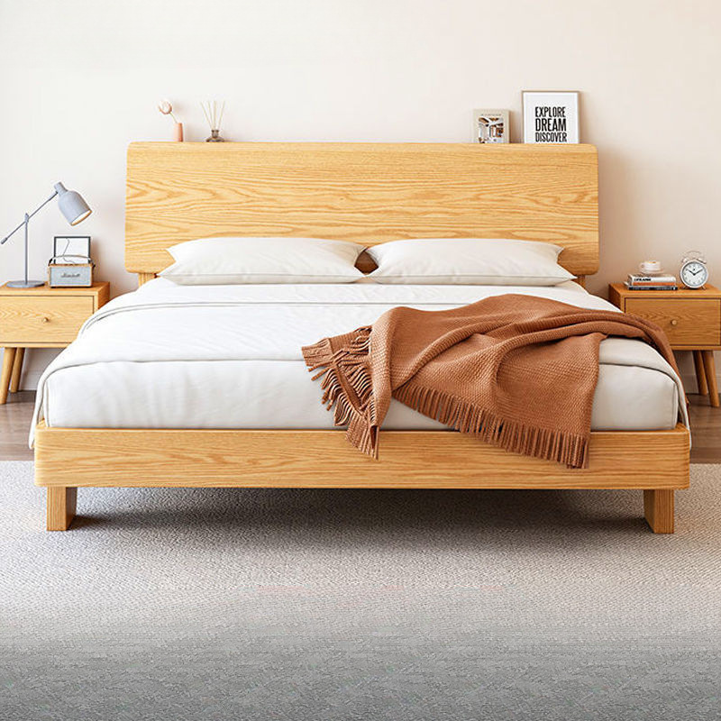 Cama de madera sólida doble 1.8m cama principal casa 1.5m pequeño apartamento de alquiler 1.2 marco de cama individual