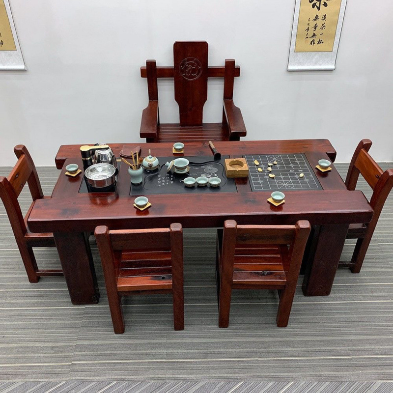 Mesa de té de madera de barco viejo, mesa y silla combinada de kung fu, mesa de té de sala de estar de madera maciza doméstica de estilo chino, conjunto de mesa de té de oficina integral