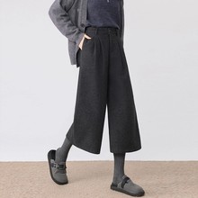 灰色高级感毛呢阔腿裤女秋冬新款韩版复古小众七分直筒西裤A8977