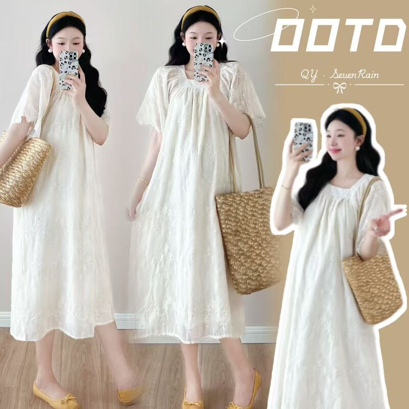 Maternity Wear, Summer Petite High-End Dress, New French Sweet Knee-Length Dress, Loose Large Size Dress