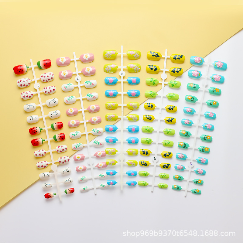 Desmontable lindo de los niños uñas 24 piezas de uñas de belleza de uñas de los niños pieza de uñas falso parche de uñas para el comercio exterior
