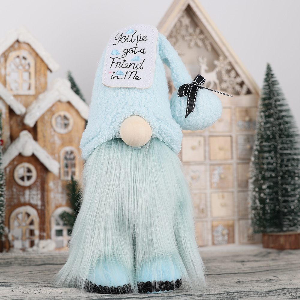 Festival creativo enano muñeca de pie decoración de escritorio Cruz-frontera azul bosque hombre muñeca sin rostro decoración de la ventana