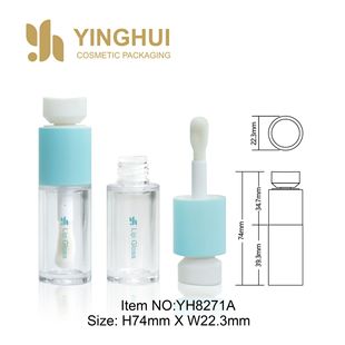 Cute Lip Gloss Tube Cap Injection Molding Blue Bottle Injection Molding Transparent Large Brush Head Cosmetic Packaging Material