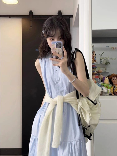 French-style fresh, gentle, sweet women's summer sleeveless bustier dress, loose and flattering, elegant long dress