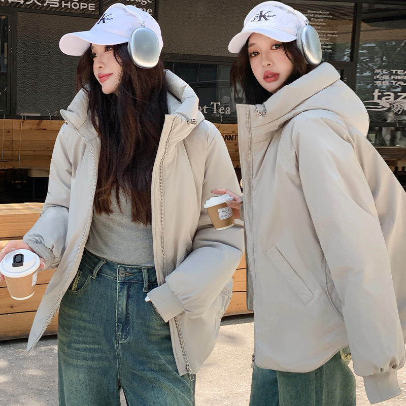 2025 otoño y invierno surcoreano Dongdamen nuevo temperamento de moda ropa de algodón de algodón de cuello vertical ropa de algodón de mujer abrigo corto