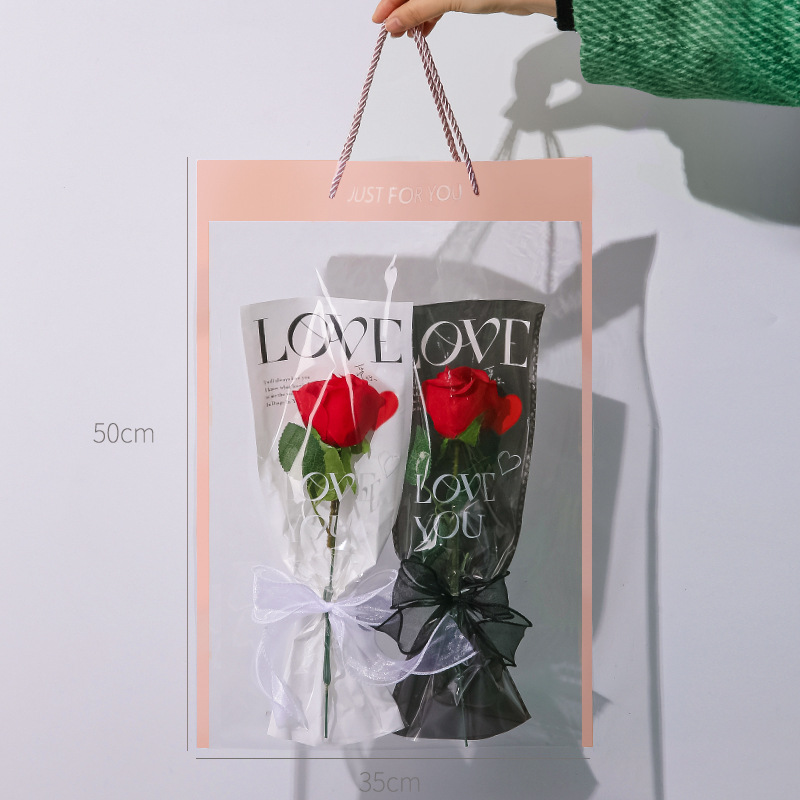 Bolsa para arreglos florales del Día de la Mujer, impermeable, para una sola flor, material de embalaje para floristería, bolso transparente para flores