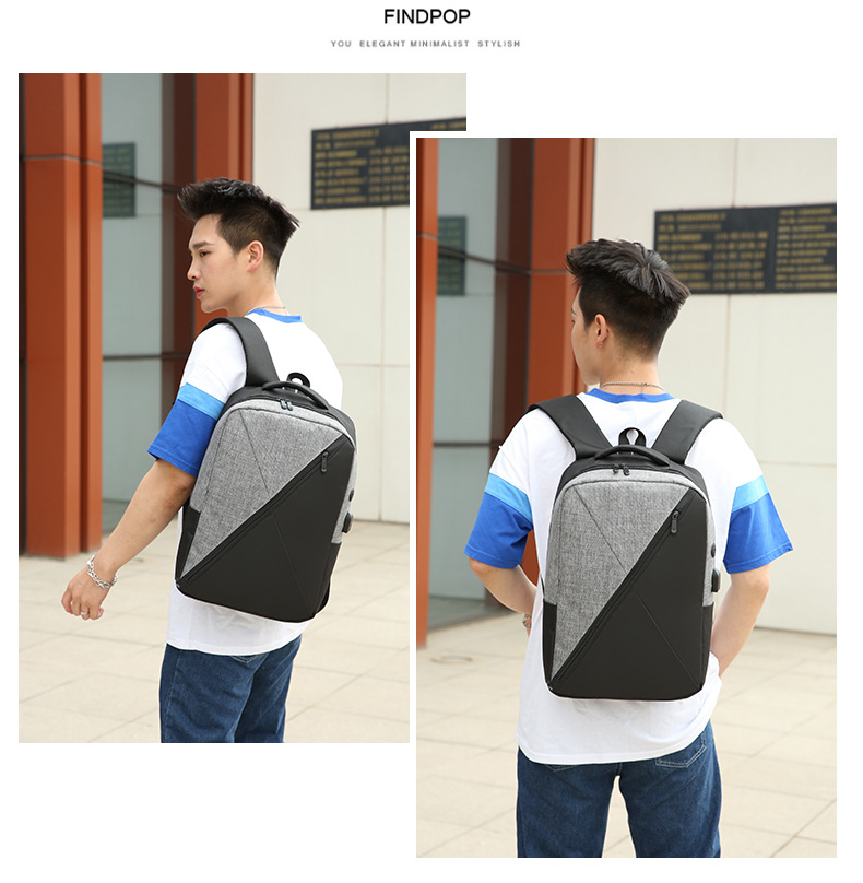 New simple and individual color-blocked backpack, large-capacity fashionable and trendy backpack, business commuting, student computer schoolbag undefined