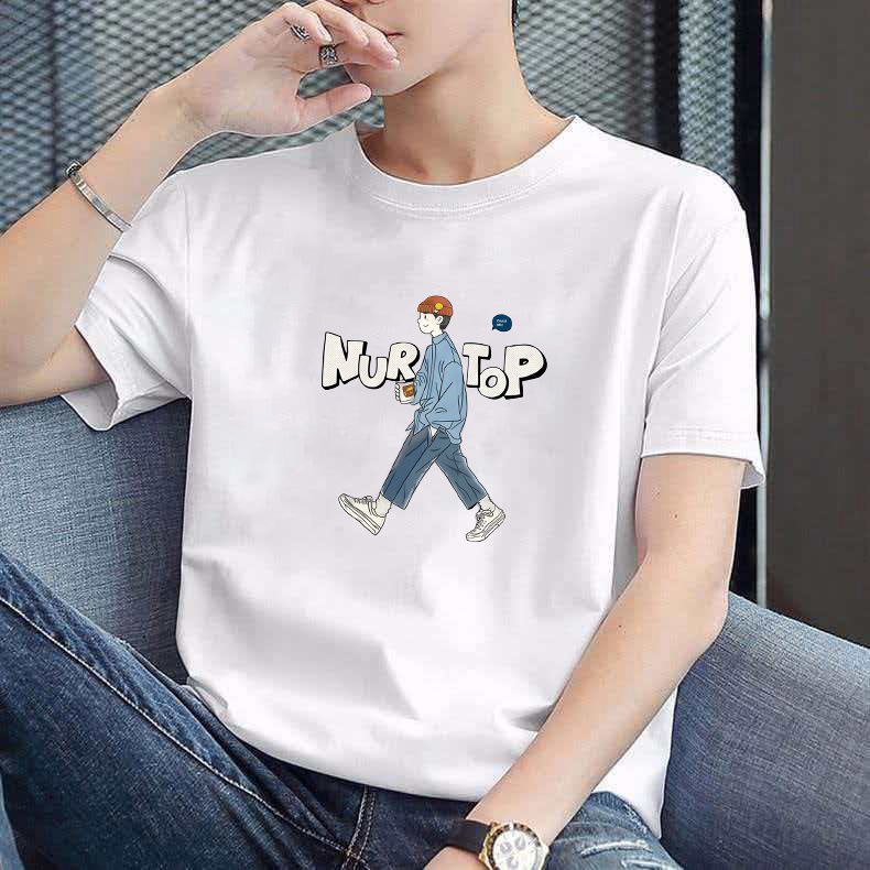 Cotton Short-Sleeve T-Shirt for Men, Printed, Plus-Size Men's Clothing, 2026 Summer Casual Heavyweight White Top, Export