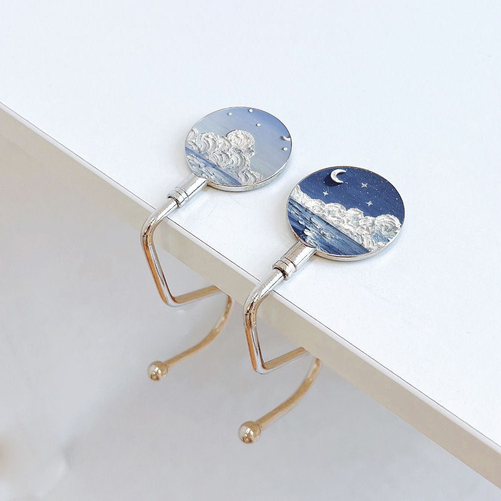 Pintura al óleo nebulosa luna mar mochila de estudiantes gancho de escritorio de escritorio desmontable gancho de escritorio antideslizante