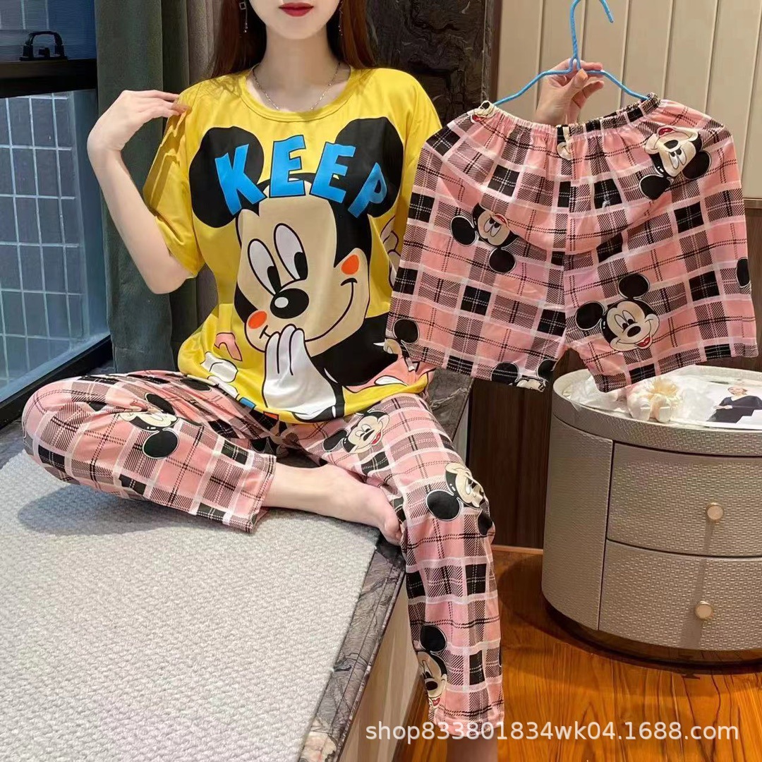Pijamas transfronterizos de leche de verano pantalones de manga corta tres piezas de dibujos animados lindos ropa de hogar de comercio exterior de labu