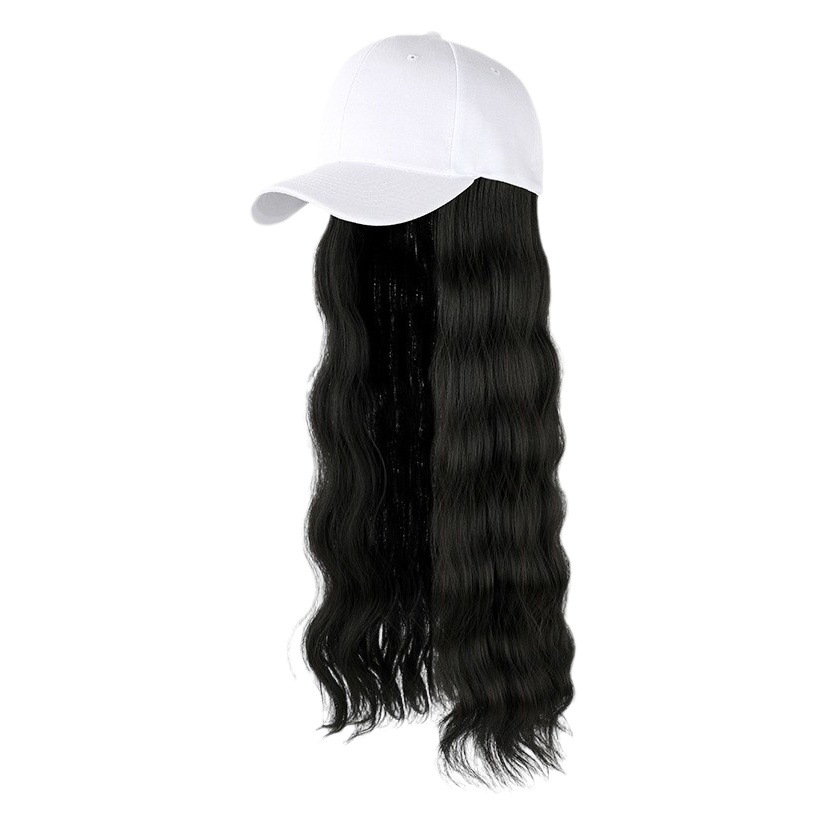 Cross-border baseball hat wig integrated wig full head cover thickened water ripple long curly wig factory direct sales