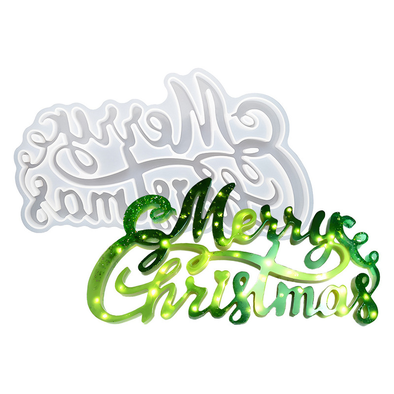 diy滴胶模具立体圣诞节摆件字母Merry Christmas挂牌装饰硅胶模具|undefined