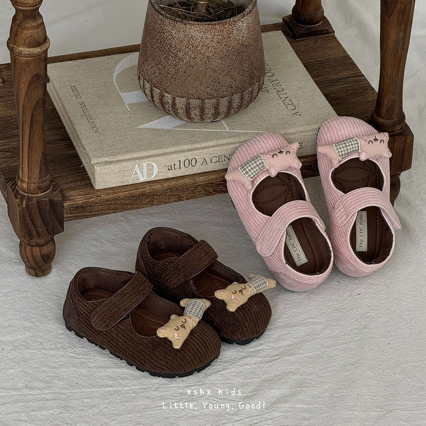 Xshx Cute Handmade Doll Korean Girl Princess Shoes Mary Jane Velcro Wide Toe Retro Corduroy