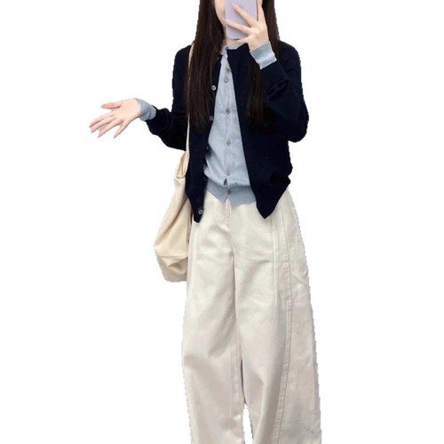 KANING college style fake two-piece knitted cardigan 2025 autumn and winter new Korean style high-end sweater outer layer