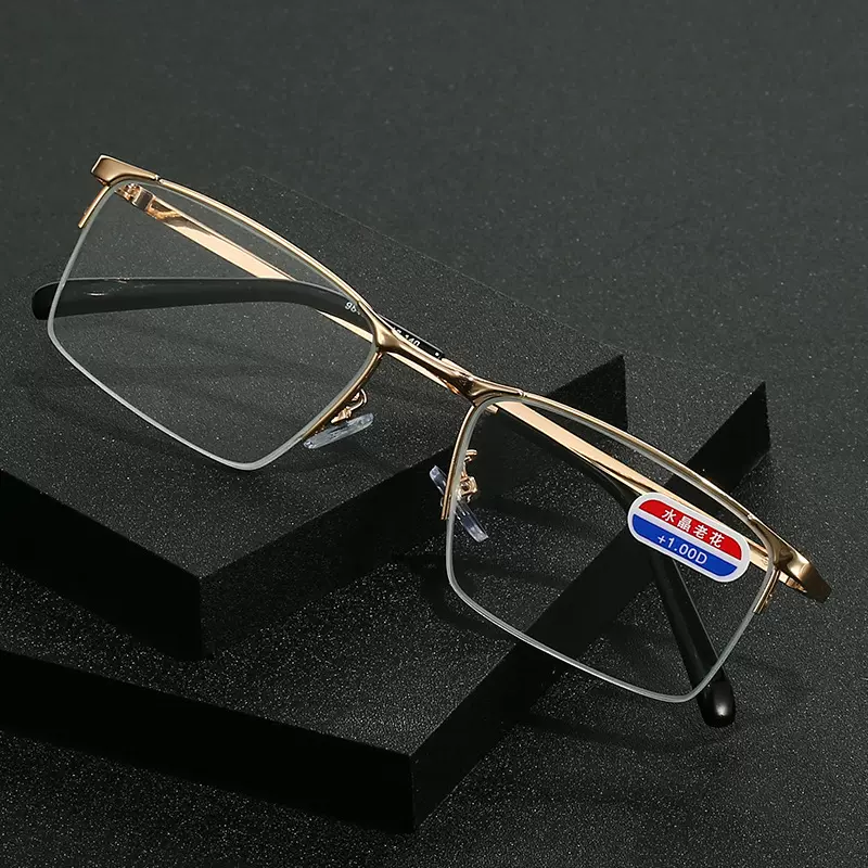 新款半框吊丝水晶玻璃老花镜茶色耐磨老视镜高清时尚电商爆款花镜