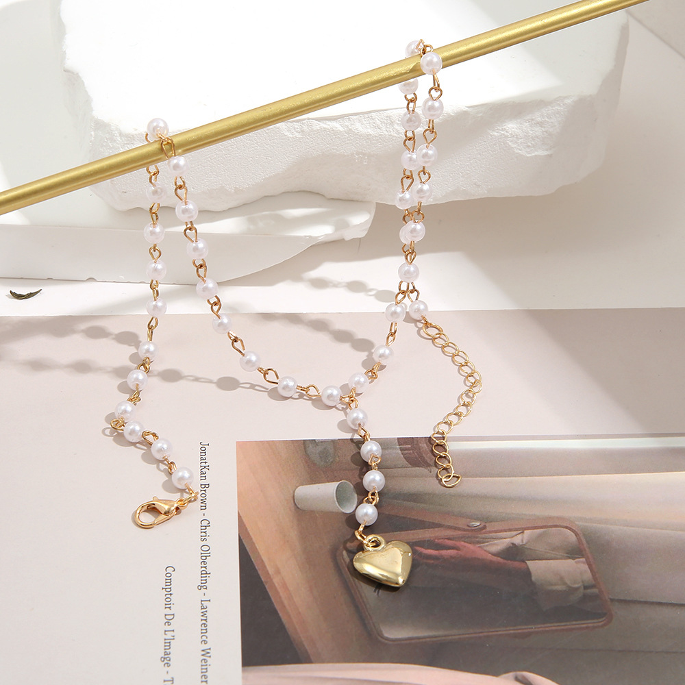 INS Style Heart Shape Alloy Plating Artificial Pearls Womenu0027S Pendant Necklace 1 Piece