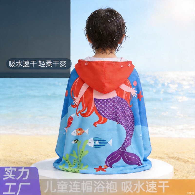Children's bath towel cloak microfiber in stock hooded swimming beach absorbent quick-drying beach towel for boys and girls foreign trade