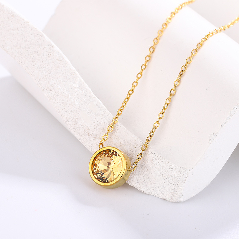 Daily Occasion 304 Stainless Steel Material Wholesale Jewelry Simple Style Round 304 Stainless Steel Zircon 18K Gold Plated Inlay Necklace Cable Chain