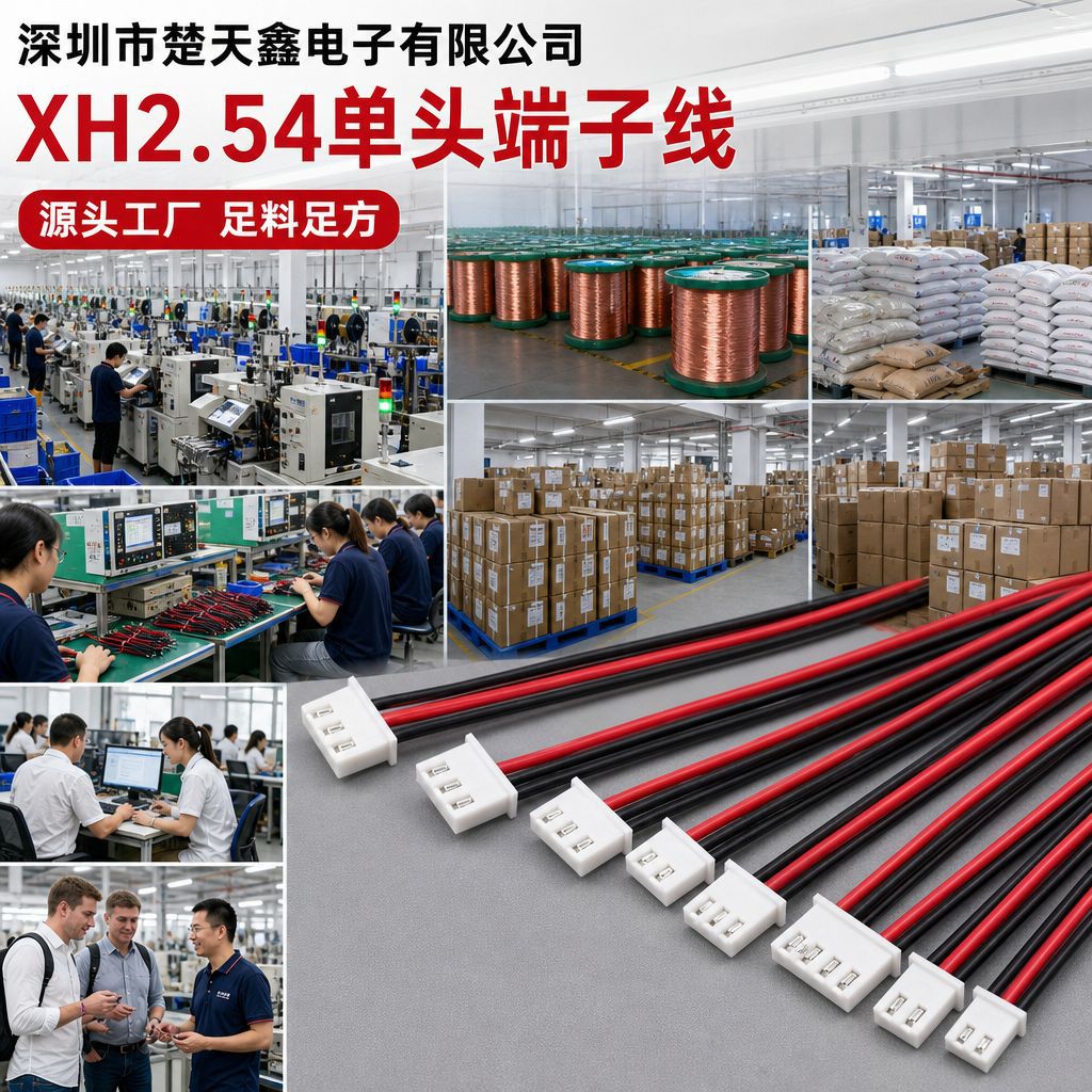 跨境XH2.54间距单头端子线1007 22AWG镀锡铜插头线2P3P4P6P8P电线