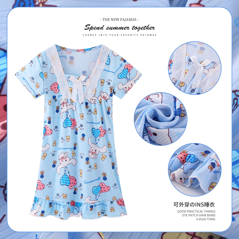Pijama infantil princesa viento de verano nuevo pijama de niñas manga corta jade Gui vestido de dibujos animados ropa para el hogar
