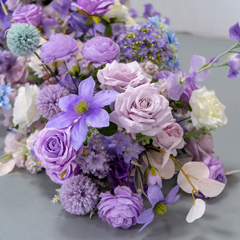 酒店装饰紫色长条桌花花艺 婚礼活动仪式生日宴会仿真假花布置花