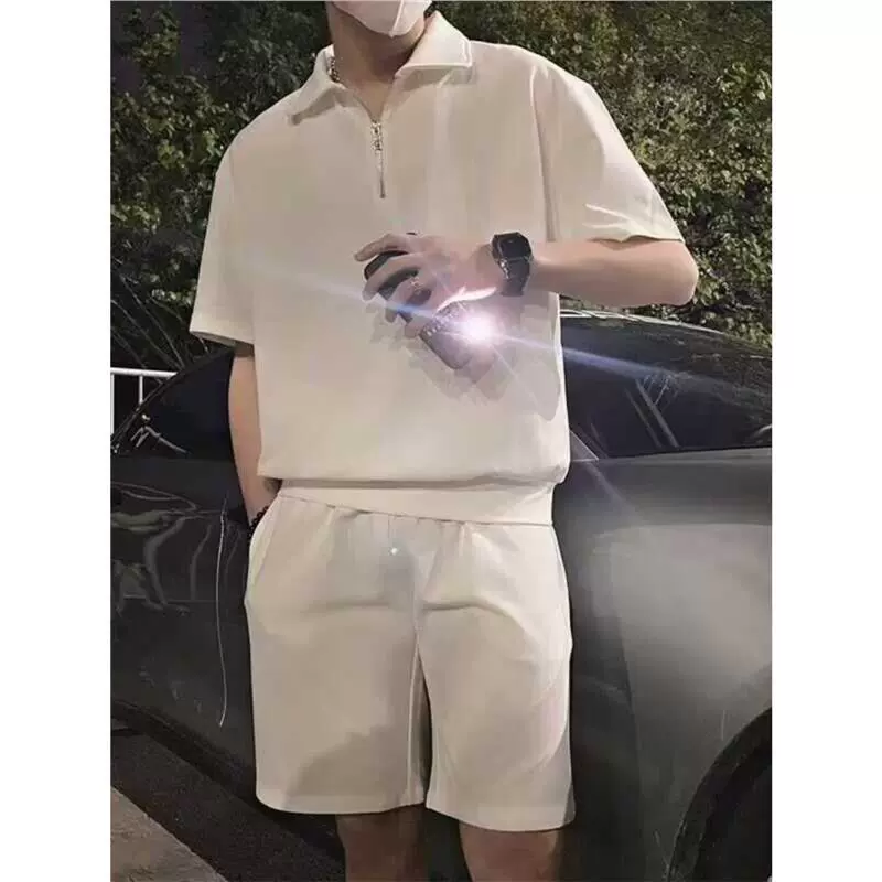 Поло рубашка спортивный костюм мужской ледяной шелк повседневные шорты с короткими рукавами мужской летний 2024 новый красивый набор