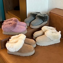 桑坡雪地靴女皮毛一体厚底一脚蹬加绒加厚乐福鞋懒人棉鞋女外穿