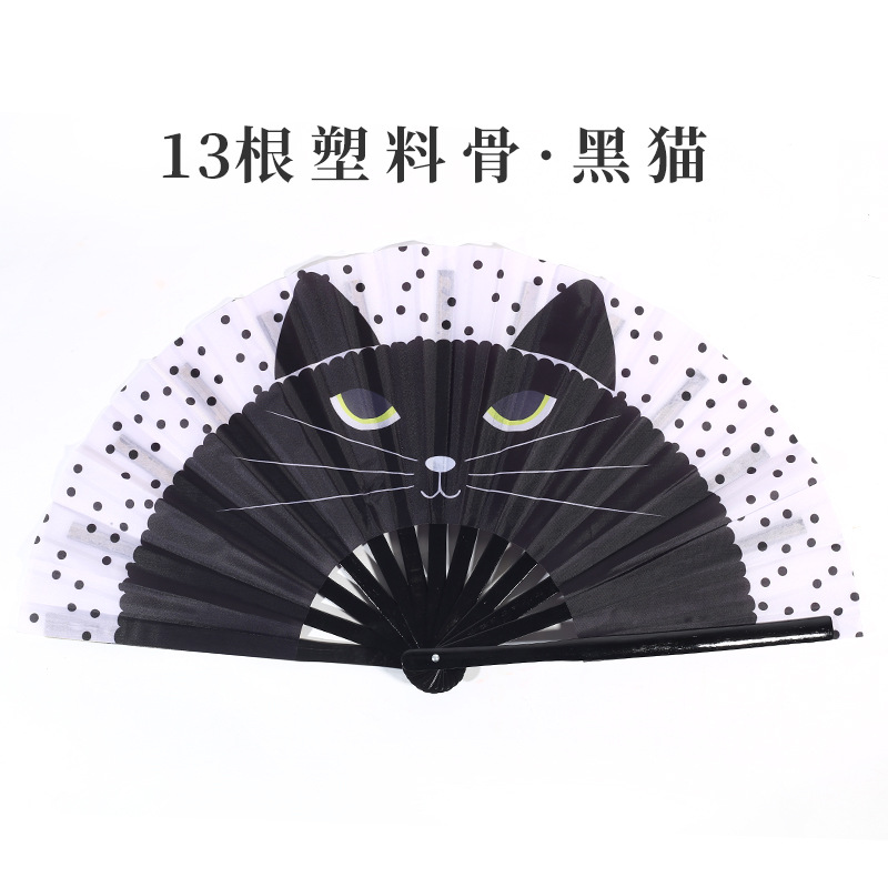 Inventario de 33 cm gran ventilador de plástico hueso ventilador publicitario patrón personalizado Amazon europeo 10 pulgadas ventilador kung fu