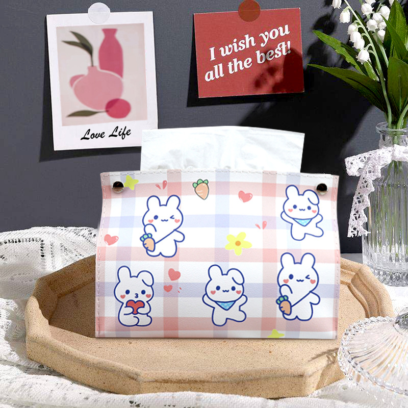 Caja de pañuelos de cuero con diseño de dibujos animados, bolsa de pañuelos para sala de estar, dormitorio, coche, almacenamiento creativo