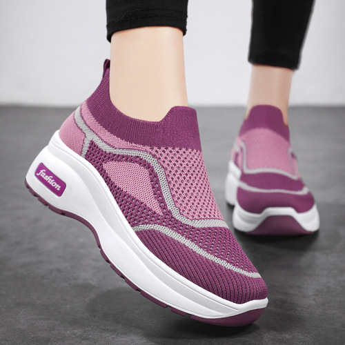 Mesh shoes thick-soled casual style women's shoes manufacturer wholesale drop-shipping height-increasing shoes spring new style fly-knit breathable mother's shoes