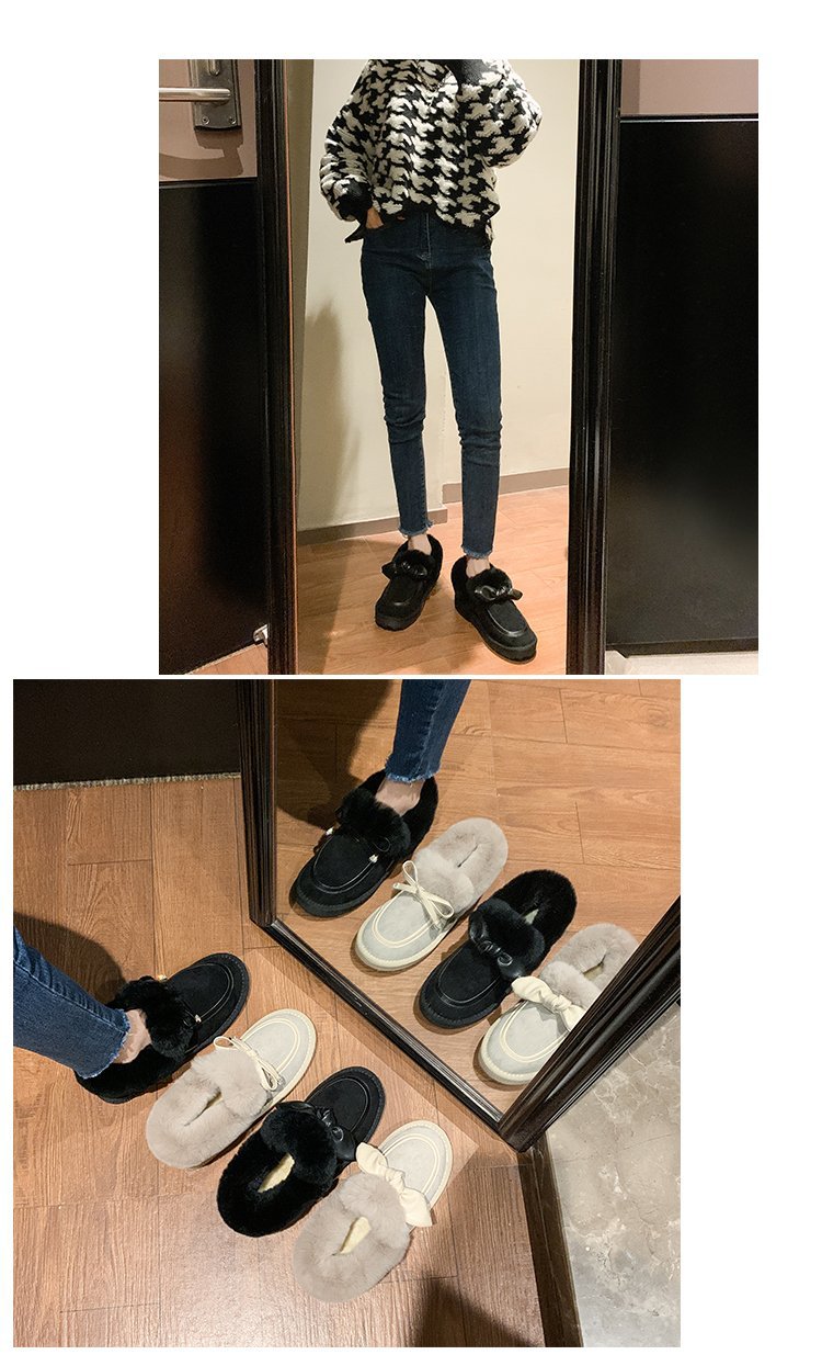 Warm Women's Ankle Boots Plush Lined Cotton Shoes With Bow_voghion.com