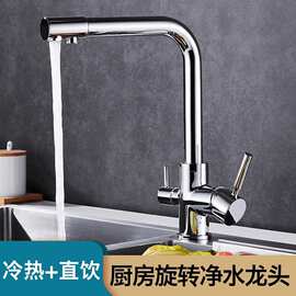 厨房三合一净水龙头冷热家用拉丝水槽洗菜盆净水器直饮双出水龙头