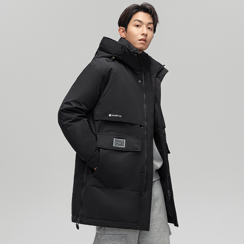 Hombre encapuchado invierno moda moda moda ropa de camuflaje cálida ocio largo medio grueso 90 chaqueta de lana blanca