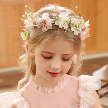兒童頭飾演出舞台小公主女童發飾頭花韓式超仙女皇冠花童花環發箍