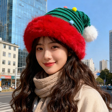 圣诞节红色帽子女秋冬韩版可爱冷帽护耳毛球毛绒帽加绒加厚针织帽
