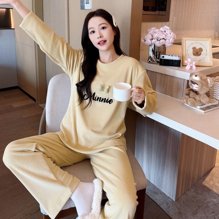 实体批发实体店】秋冬睡衣女双面海岛绒加厚圆领舒适套装可外穿保|undefined