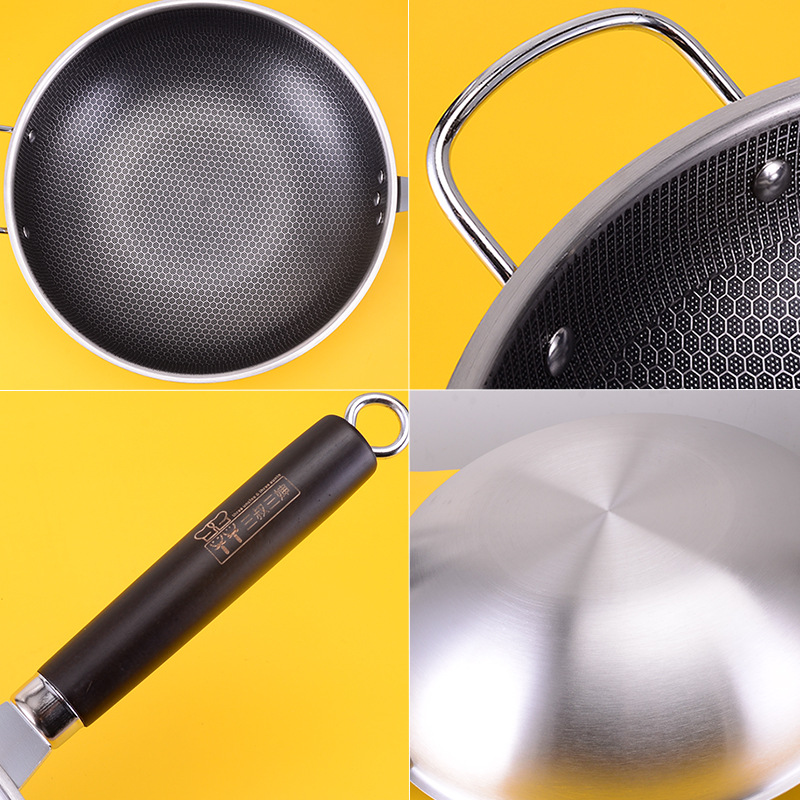 Tres tío tres tía WOK de acero inoxidable no recubierto sartén antiadherente estufa de gas doméstica Cocina de Inducción aplicable wok especial