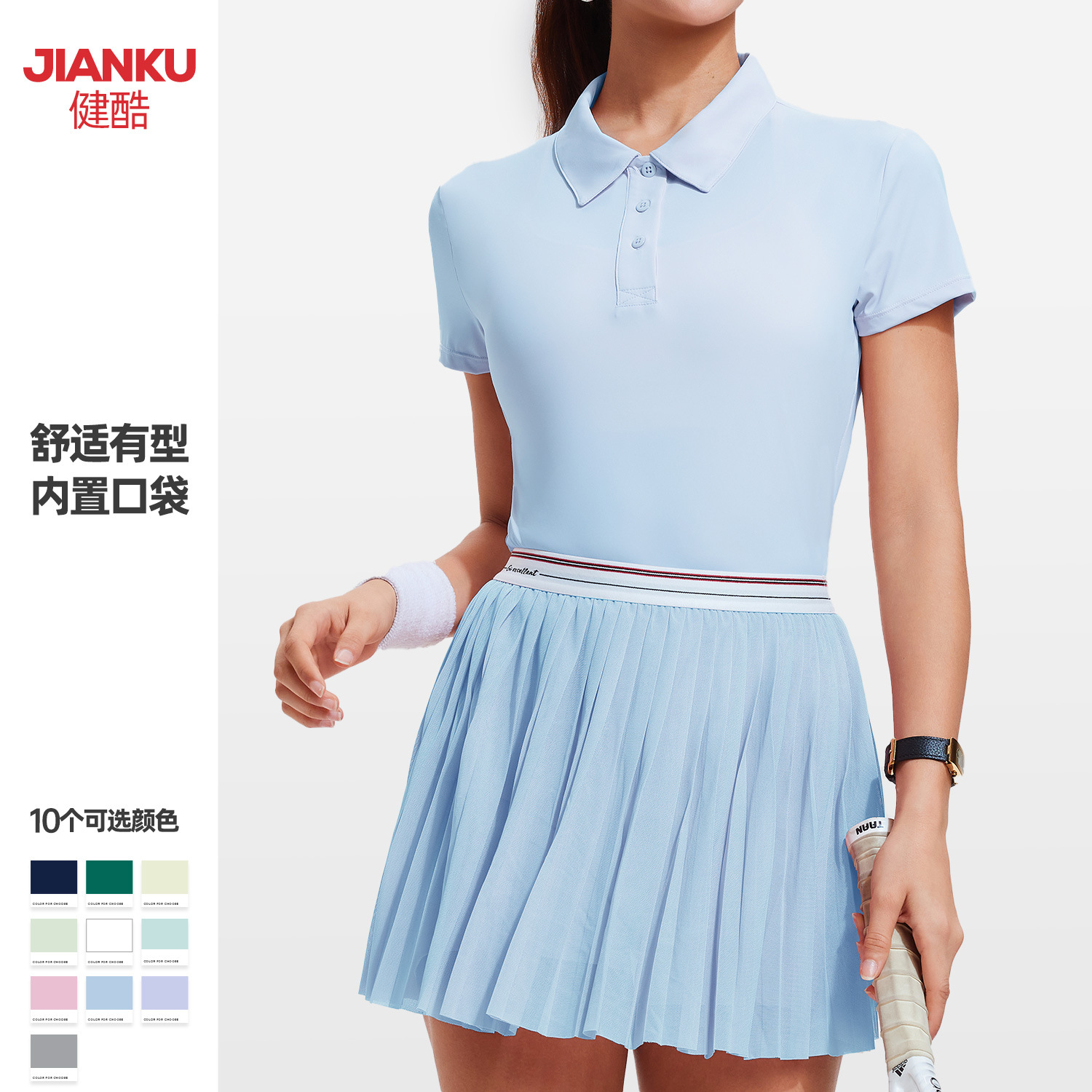 Nuevo set de tenis deportivo transfronterizo mujer ligera ropa de fitness transpirable mangas cortas camiseta polo de golf al aire libre