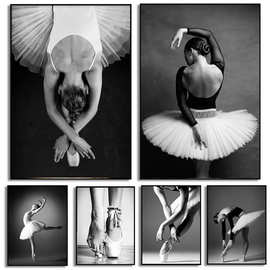 黑白芭蕾舞女孩芭蕾舞演员海报和舞者帆布画墙壁艺术图片家居装饰