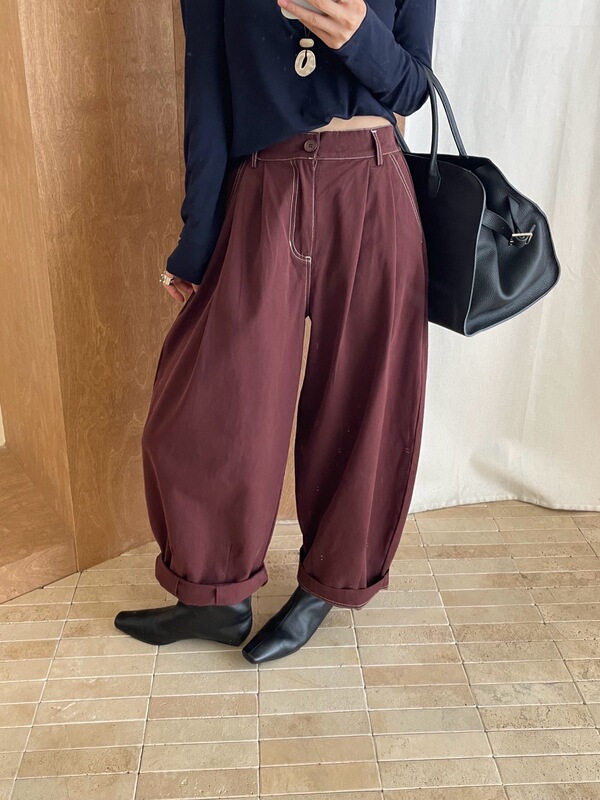 韩系明线设计弯刀休闲裤女2025秋季新款高腰宽松显瘦阔腿裤子|undefined