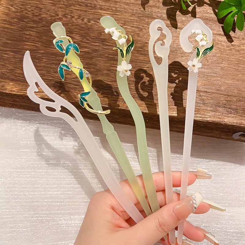 Horquilla horquilla de jade simple palillos modernos estilo antiguo de las mujeres de alto grado nuevo cheongsam chino diario rizador de pelo para niños tocado