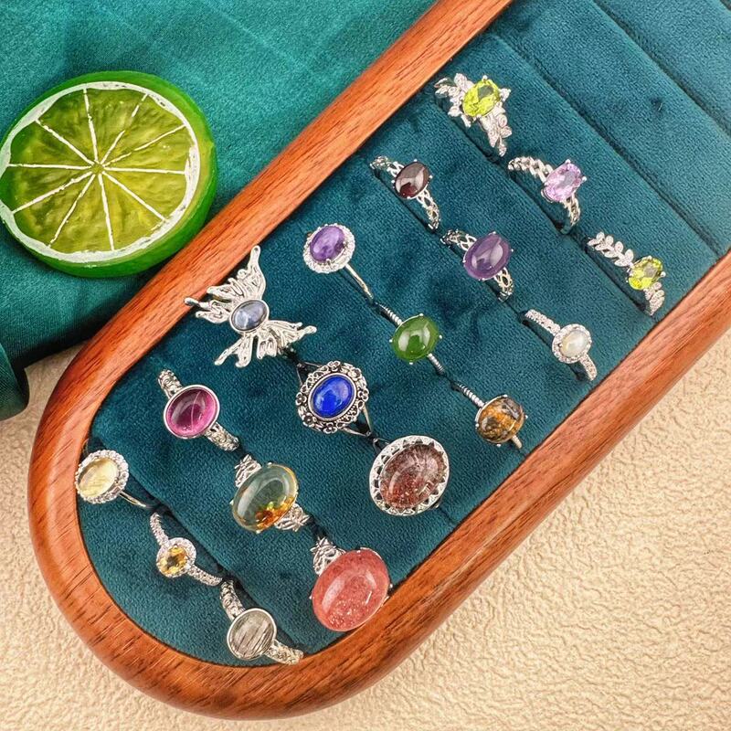 One piece wholesale Duobao natural main stone crystal inlaid women's colored treasure agate jewelry ring high-end feeling does not return does not change